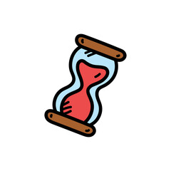 Cartoon Hourglass with Red Sand and Wooden Frames on Transparent Background