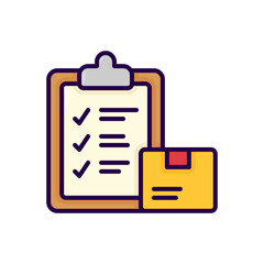 Line Color Icon of Delivery Clipboard with Checkmarks and Package on Transparent Background for Inventory Tracking and Order Management Isolated