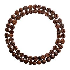 A circular border made of roasted coffee beans against a solid black background