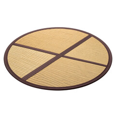Oval wooden surface with diagonal dark brown bars creating four sections. Rounded edges