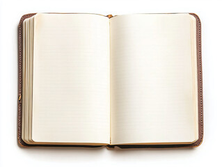 Open Blank Notebook with Leather Cover on a White Background