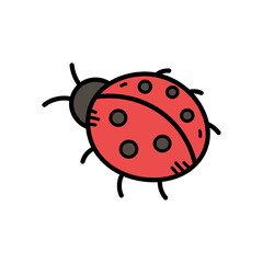 Cartoon Ladybug with Red Shell and Black Spots on Transparent Backdrop Insect Illustration