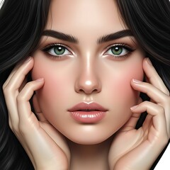 Stunning woman's face with beautiful eyes and makeup close-up portrait isolated on white background