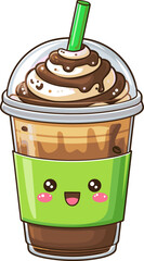 Delicious chocolate mint shake with whipped cream isolated on transparent background. Vector illustration.