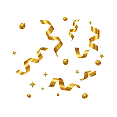 Golden Confetti and Ribbon Streamers on a Transparent Background in Festive Celebration
