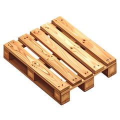 Isometric, wooden shipping pallet, viewed at an angle, light-brown, with nails, clean