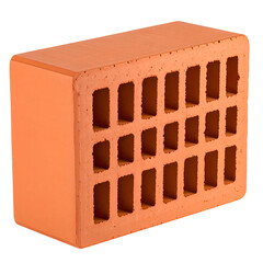 A single red brick with rectangular holes, isolated against a black backdrop