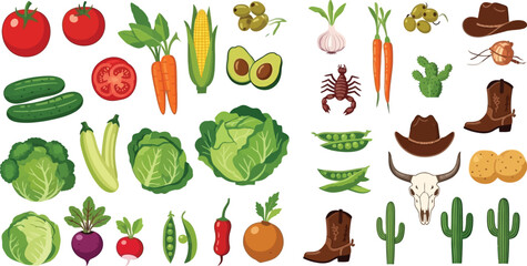 Vibrant vegetable harvest with a western twist, perfect for healthy recipes and unique designs showcasing culinary adventures in the wild west