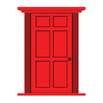 Flat red door illustration with simple details. Suitable for real estate, architecture, or home design projects
