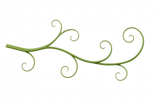 Green plant vine featuring curly tendrils, growing and twisting, creating decorative floral elements on transparent background