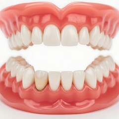 Obraz premium Realistic dental model showing upper and lower jaw teeth and gums close up