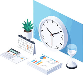 Visualize your deadlines and goals with this professional time management layout featuring a modern clock, calendar, and hourglass for maximum productivity