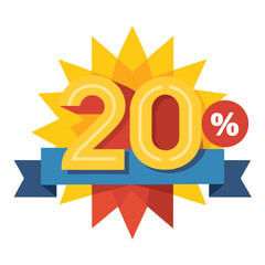 20 Percent Off Number 10 Discount Banner Vector Illustration