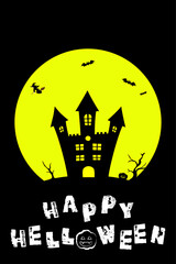満月とお化け屋敷のハロウィンイラスト
