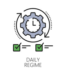 Kids daily regime cognitive ability color line icon or pictogram. Cognitive ability or function vector icon. Mental capability therapy symbol with cogwheel clock, time management and planning checkbox