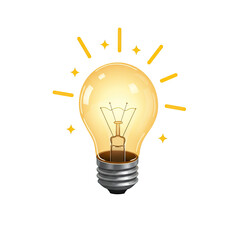 Illuminated Glass Lightbulb in 3D Isometric Vector Art Against Transparent Backdrop
