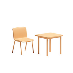 Isolated Illustration of Wood Chair and Matching Square Table with Transparent Background