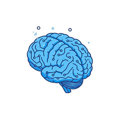 Isolated Pixel Art Style Blue Brain Illustration on Transparent Background Artificial Intelligence Concept