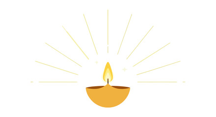 Minimalist Diwali Lamp Illustration with Golden Rays, Symbolizing Light and Prosperity, Perfect for Festive Greetings and Cultural Celebrations