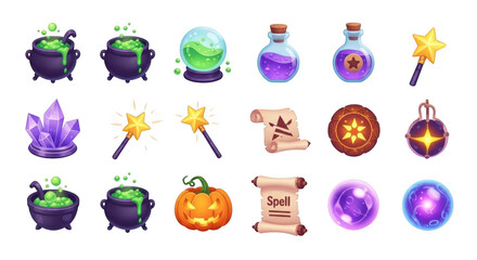 Fototapeta premium Magical potions and enchanted items collection for games and fantasy art