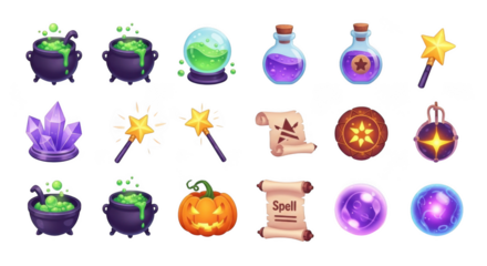 Magical potions and enchanted items collection for games and fantasy art