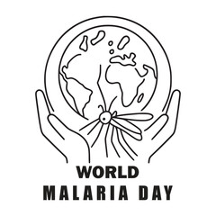 World Malaria Day Poster Design – Mosquito and Globe Symbol in Line Art Style Save Lives from Malaria – World Malaria Day Graphic Design Template