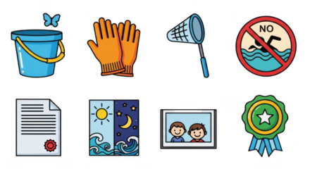 Collection of outdoor activity and achievement icons for summer fun and recognition