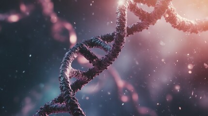 Glowing DNA strand, genetic research, microscopic view, science background, medical illustration