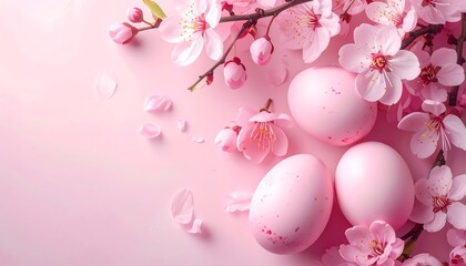 Pink Easter eggs nestled amidst delicate blossoms