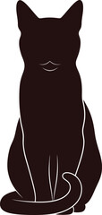 Silhouette of a cat isolated on white background, sitting upright with a curious expression, capturing the essence of feline charm and domestic companionship