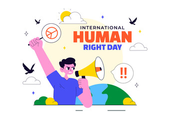International Human Rights Day Vector Illustration Featuring Diverse People Breaking Chains for Equality, Unity, Freedom, and Peace in Flat Background