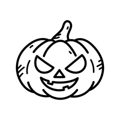 Cartoon Pumpkin Outline with Spooky Face for Halloween Design on Transparent Background Perfect for Coloring Pages and Festive Decorations