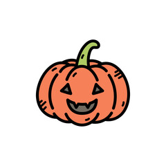Cartoon Orange Pumpkin with Cute Smiling Face on Transparent Background