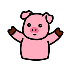 Cartoon Pig Illustration with Pink Body Brown Hooves Black Outline Isolated on White Background Adorable Farm Animal Character Design