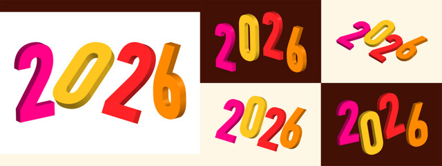 Dynamic 3D 2026 Number Collection for New Year Greetings, Calendar Designs, and Future Planning Concepts, Vibrant Holiday Celebration Graphics