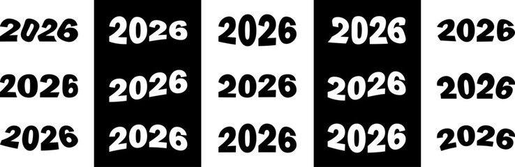 Creative typographic pattern featuring the year 2026 in a distorted black and white design for calendars and new year concepts
