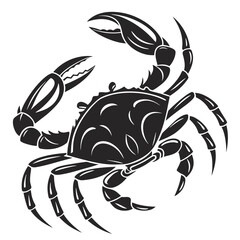 Stylized black crab silhouette with white accents on black background