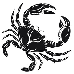 Stylized black crab with white decorative patterns on a black background