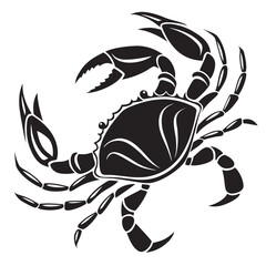 Stylized black and white crab silhouette with abstract markings