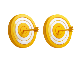 Yellow Target with Dart Arrow Hitting Bullseye 3D Illustration isolated on transparent background