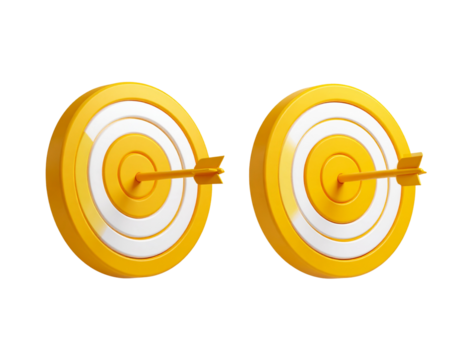 Yellow Target with Dart Arrow Hitting Bullseye 3D Illustration isolated on transparent background