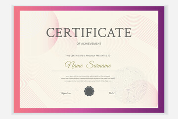 Elegant certificate template with pastel gradient and geometry, decorative frame. Editable vector, printable, customizable design for diplomas, awards, and corporate events. Suitable for any occasion.