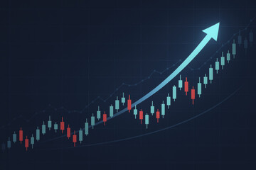 Financial chart displays significant upward trend, showcasing growth in stock market values. vibrant colors of candlestick patterns highlight positive momentum and investor confidence