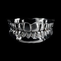 Chrome Metallic Teeth Sculpture on Black Background
