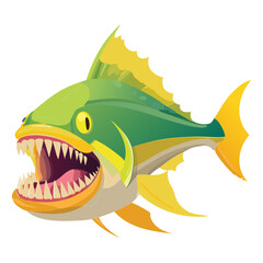 Aggressive deep-sea predator fish character with sharp teeth and fierce expression ready to attack its prey
