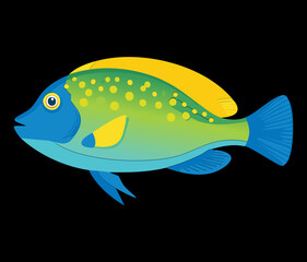 Dark Blue and Yellow Tropical Fish Illustration Capturing the Essence of Deep Sea Creatures and Mysterious Ocean Life
