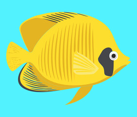 Stylized Yellow and Black Tropical Fish Profile View Ideal for Marine Biology, Ocean Education, and Aquatic Themes