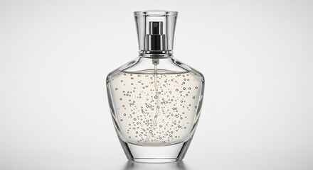 Elegant Perfume Bottle with Shimmering Particles.