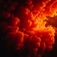 Explosion of Orange Smoke in Dark Water.