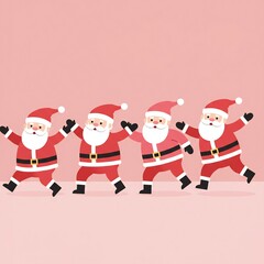 Four Dancing Santa Clauses on a Pink Background.